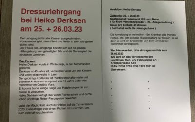 Ankündigung: Dressurlehrgang bei Heiko Derksen am 25. + 26.03.2023